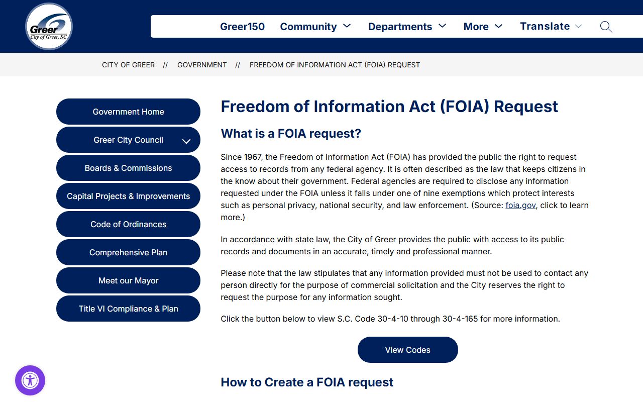 Greer Police FOIA portal