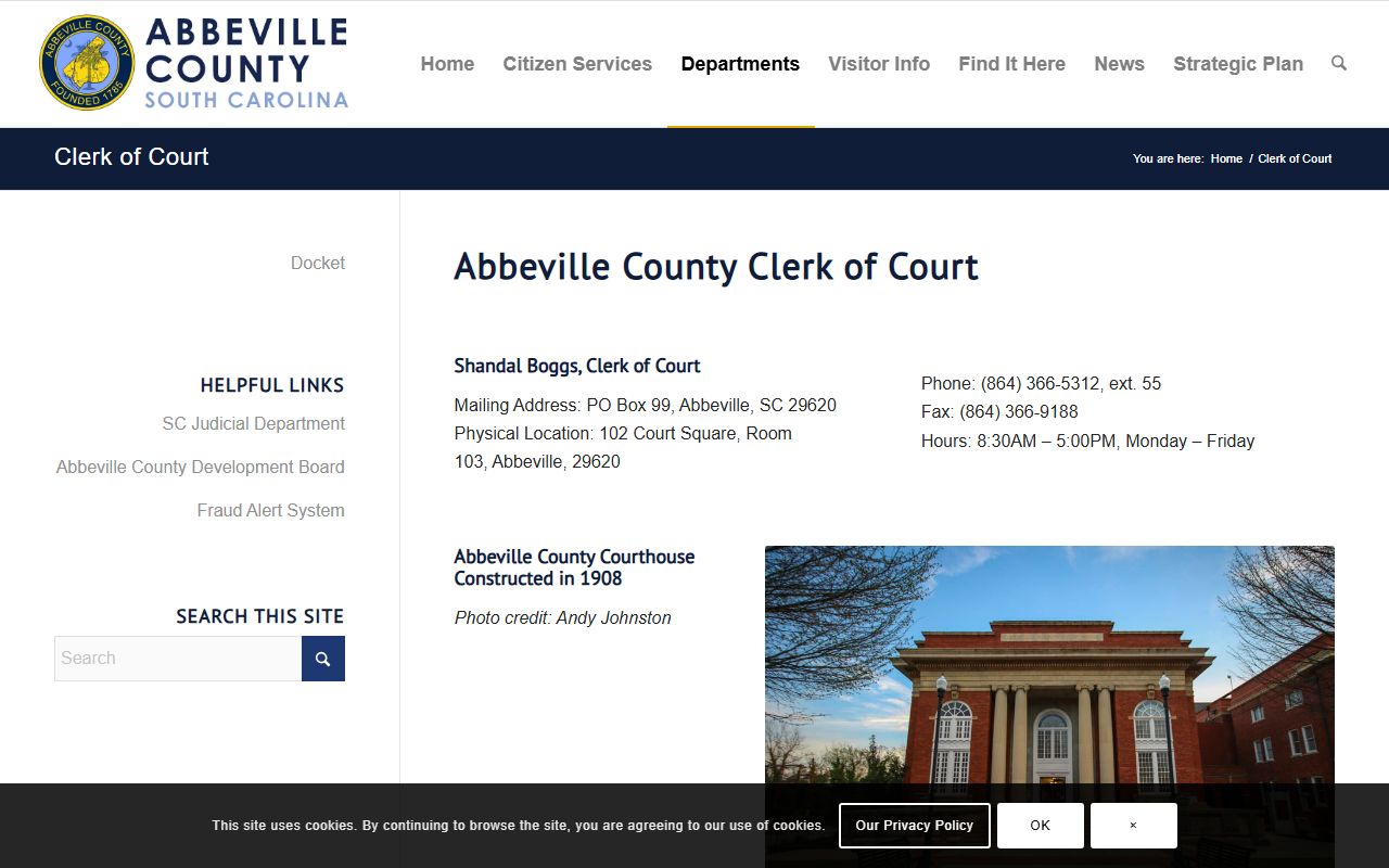 abbeville County criminal history clerk of court website