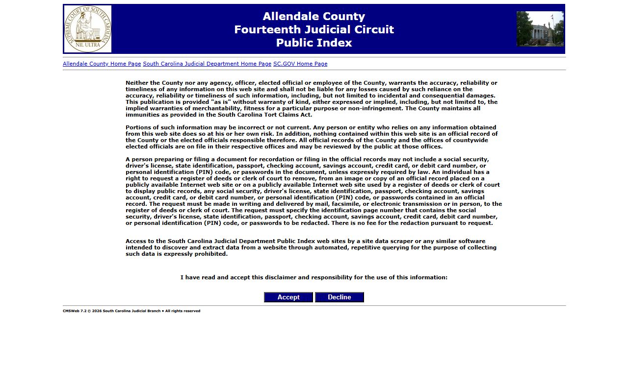 allendale County criminal history public index