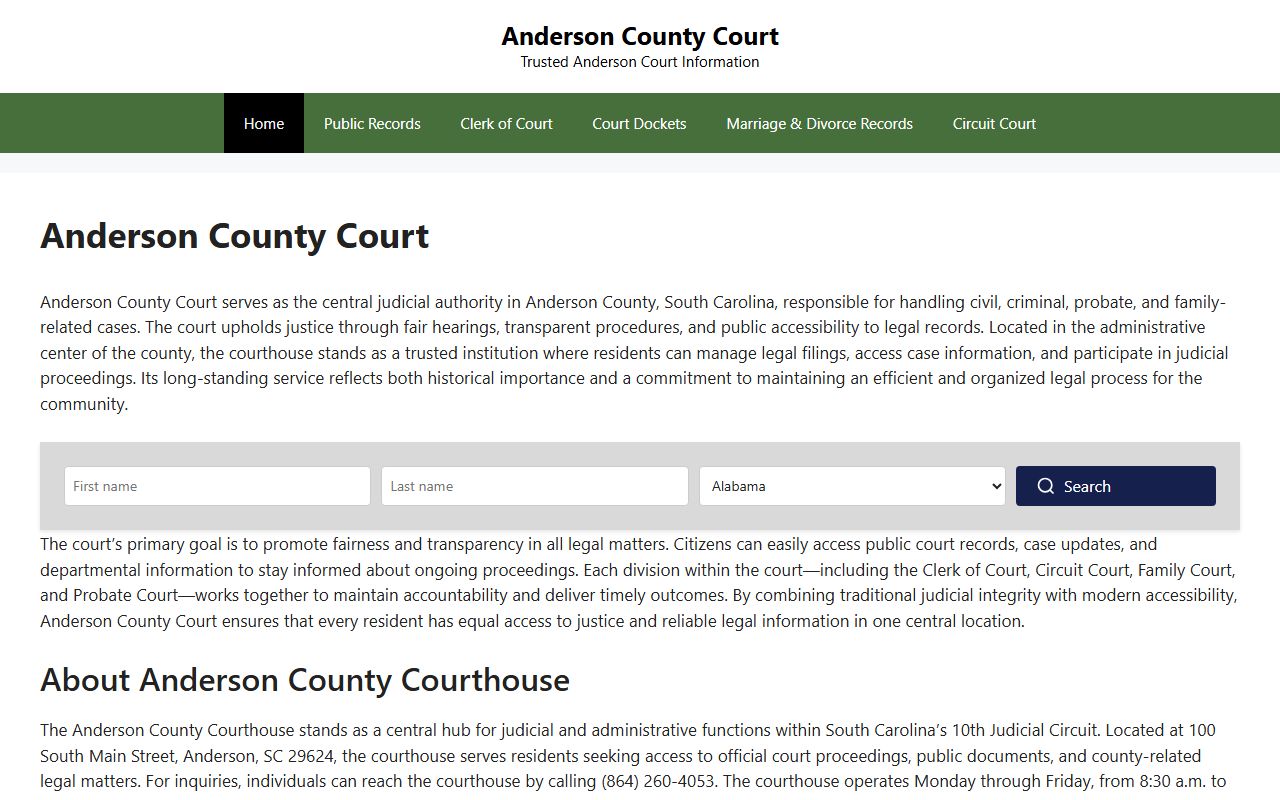 anderson County criminal history clerk of court website