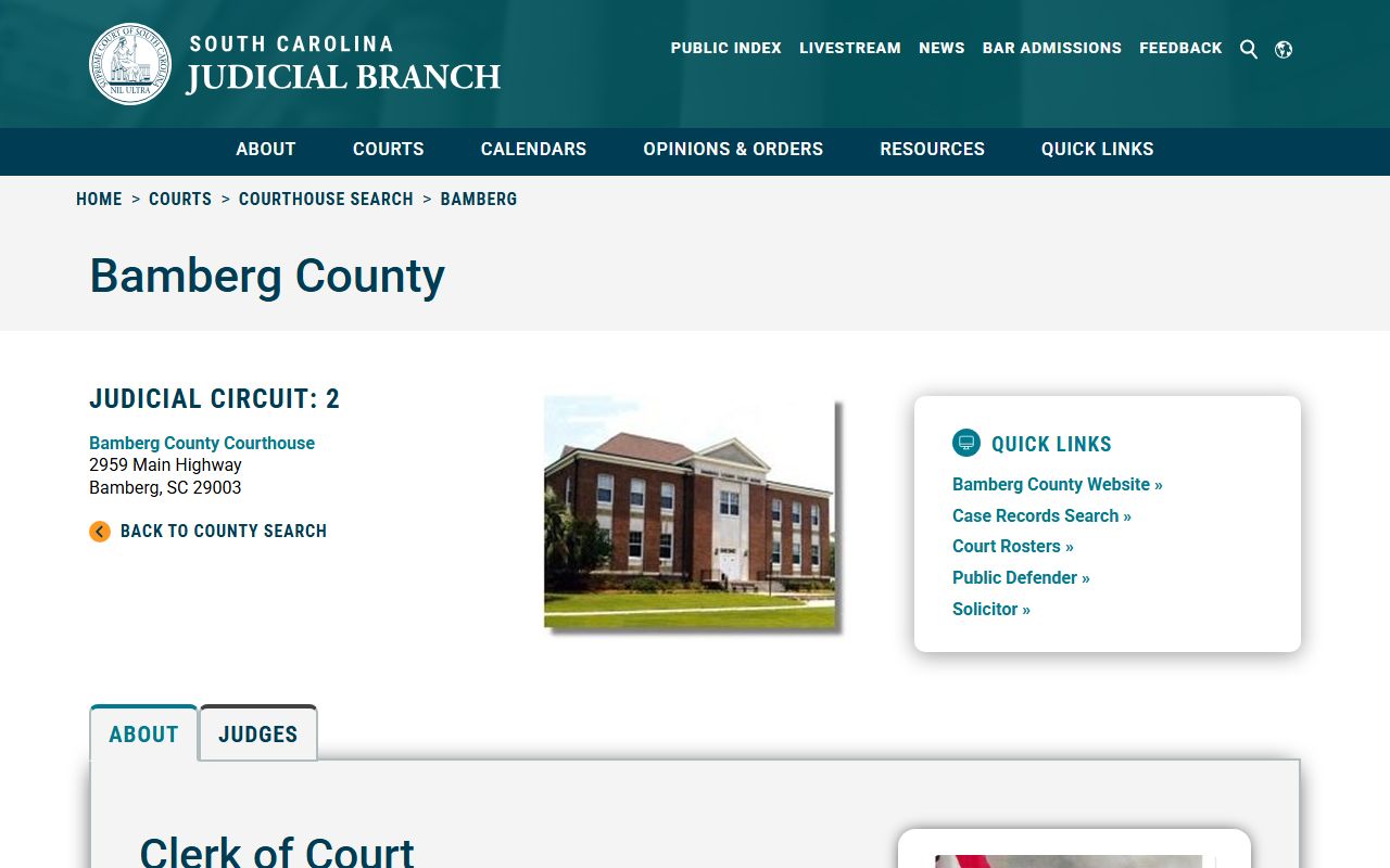 bamberg County criminal history clerk of court information