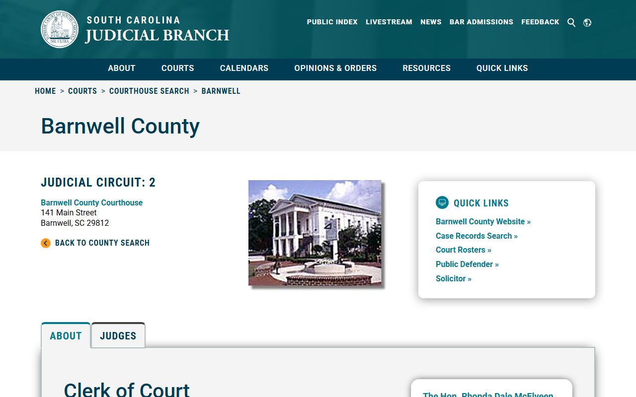 barnwell County criminal history clerk of court information