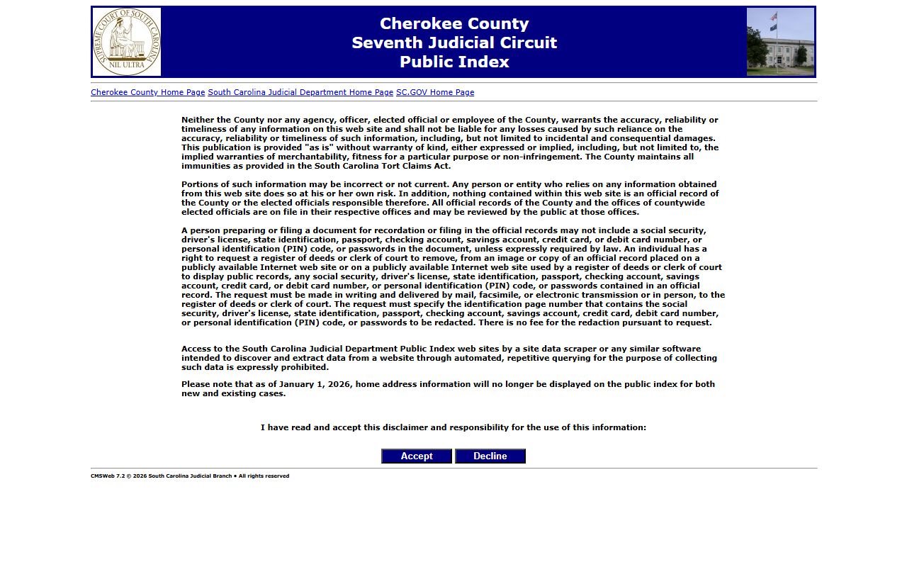 Cherokee County Public Index for online criminal history case searches