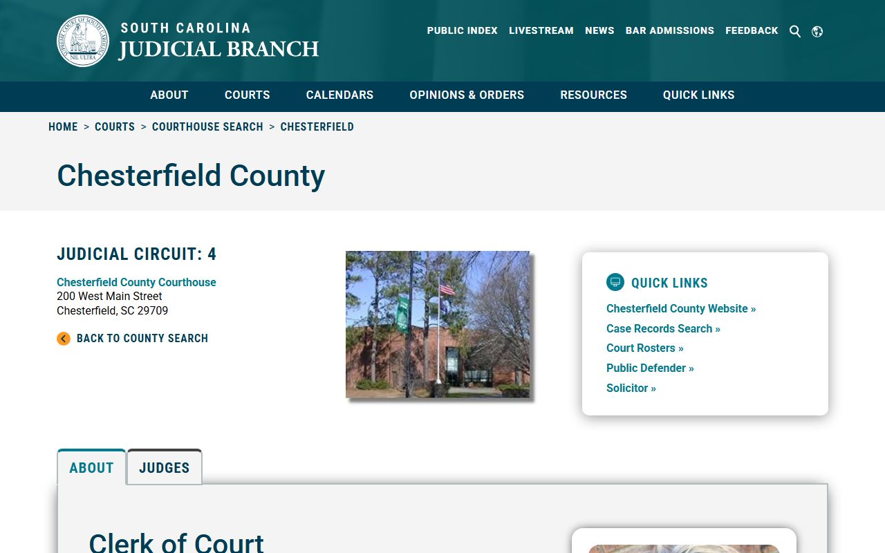 Chesterfield County Clerk of Court information from SC courthouse directory