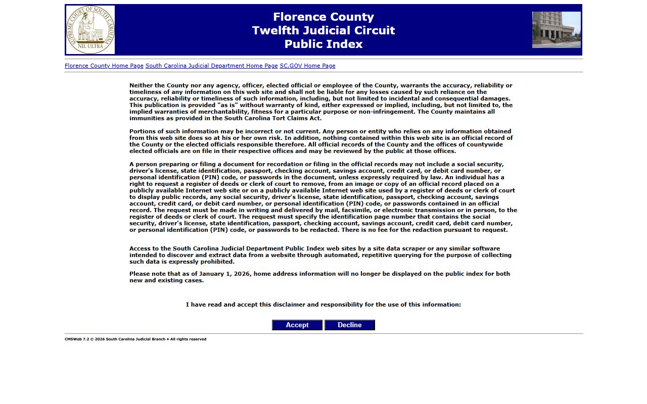 Florence County Public Index online criminal records search