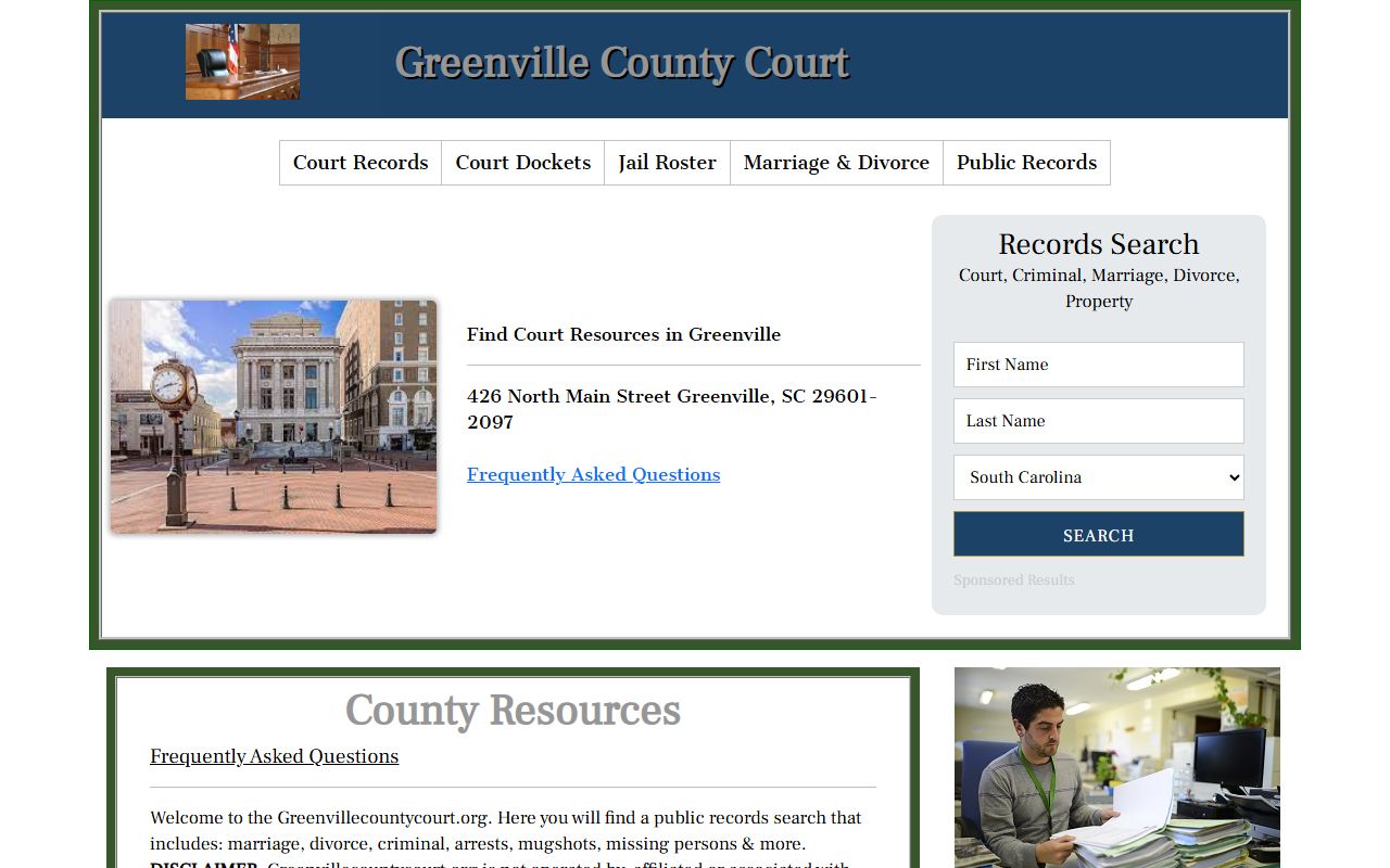 Greenville County Clerk of Court for criminal history records