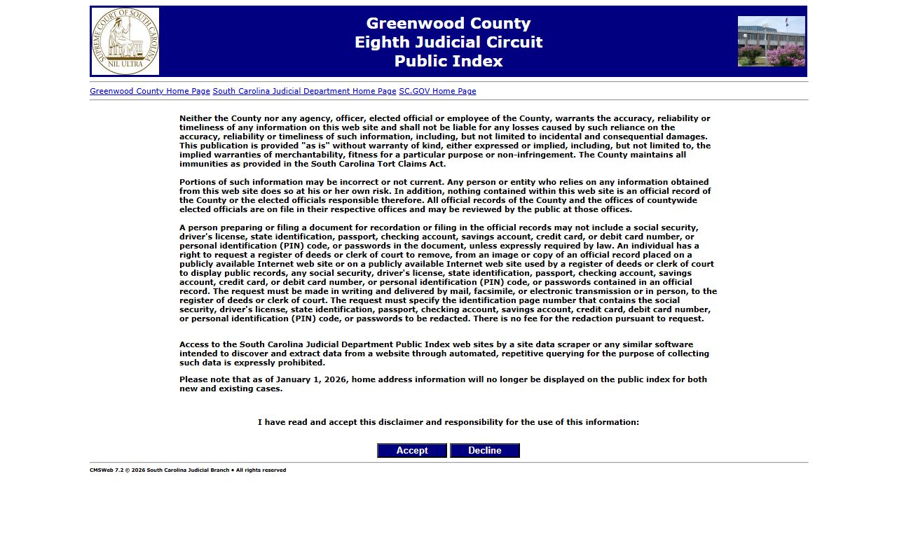 Greenwood County Public Index for criminal history records