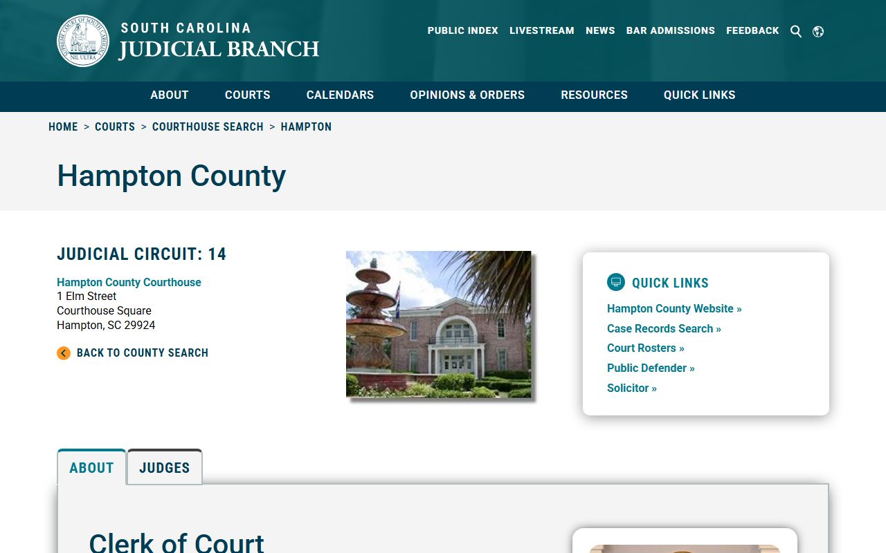 Hampton County Clerk of Court for criminal history records