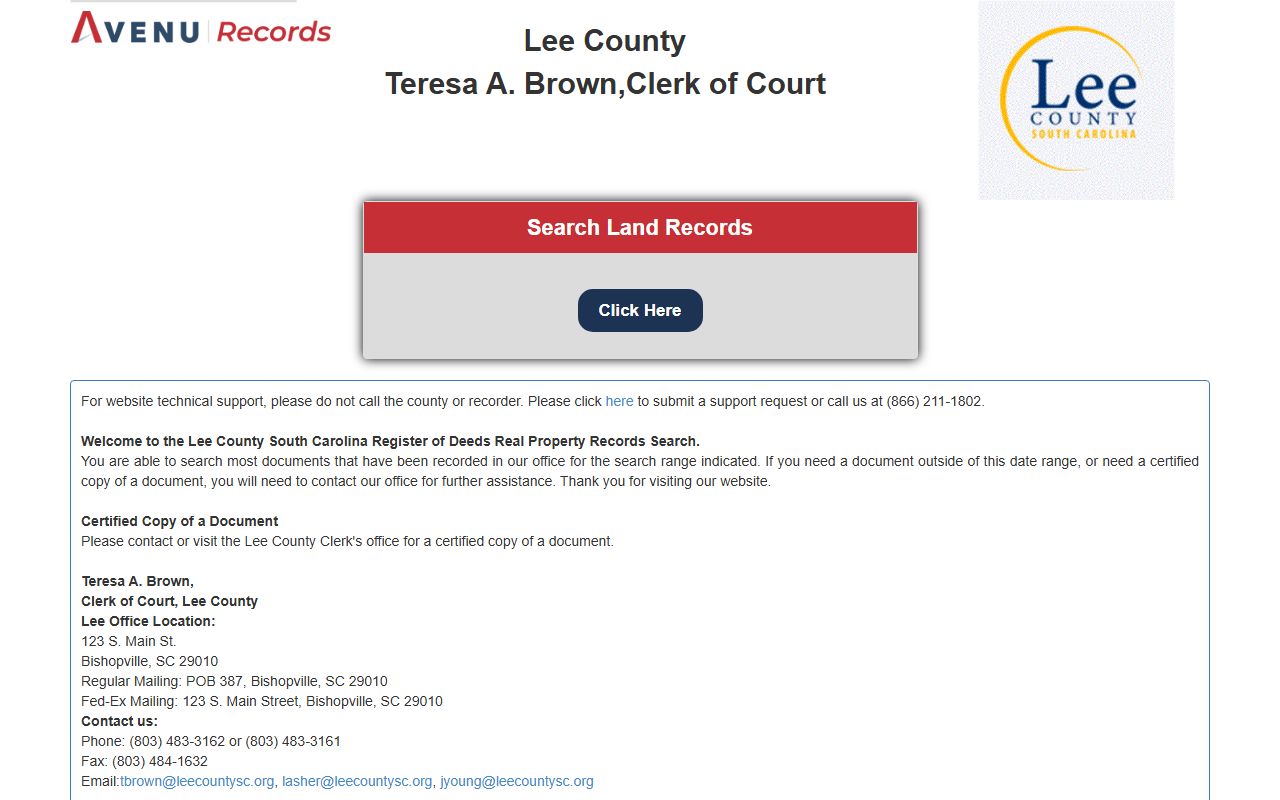 Lee County Register of Deeds for supplemental Lee County records