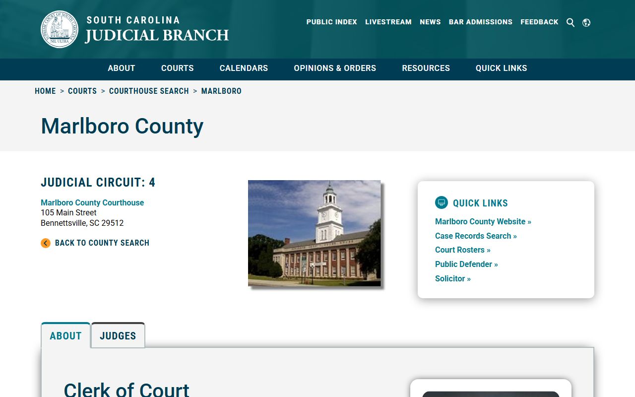 Marlboro County Clerk of Court for Marlboro County criminal history records