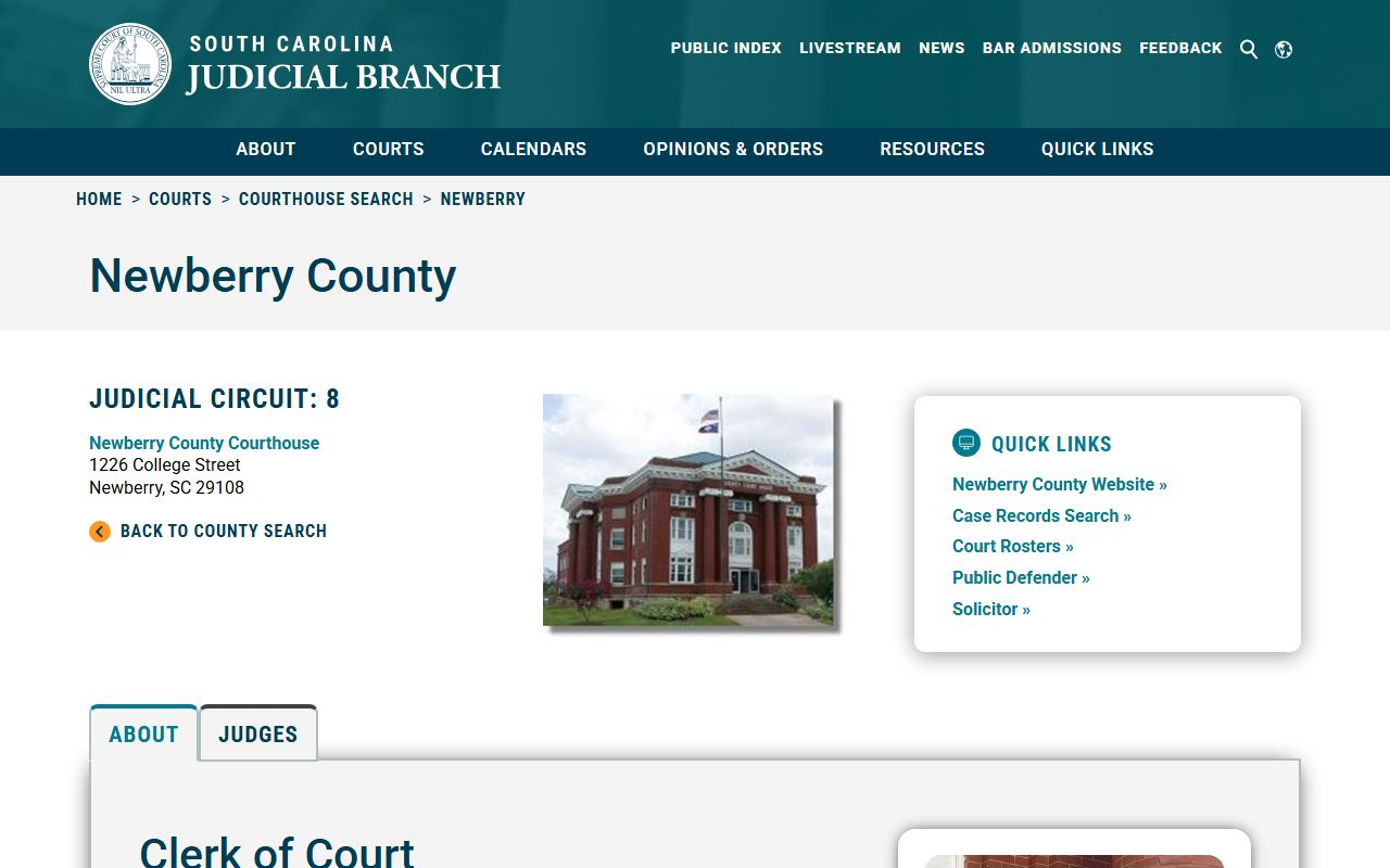Newberry County Clerk of Court for Newberry County criminal history records