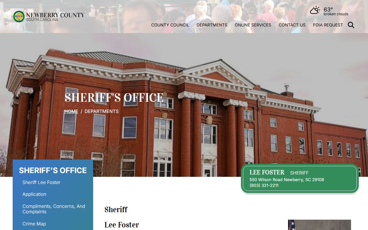 Newberry County Sheriff's Office for Newberry County criminal history and arrest records