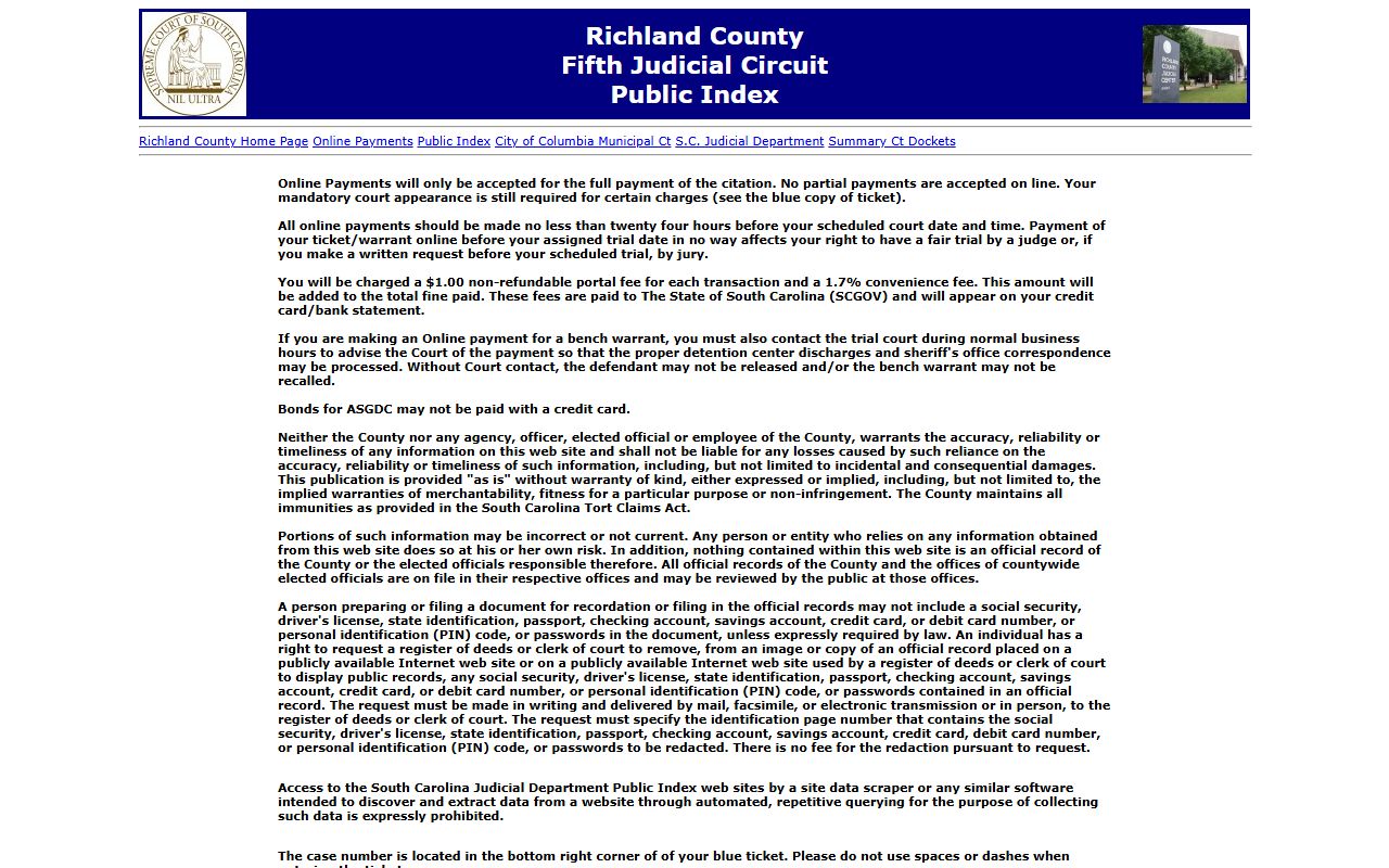 Richland County Public Index criminal history search