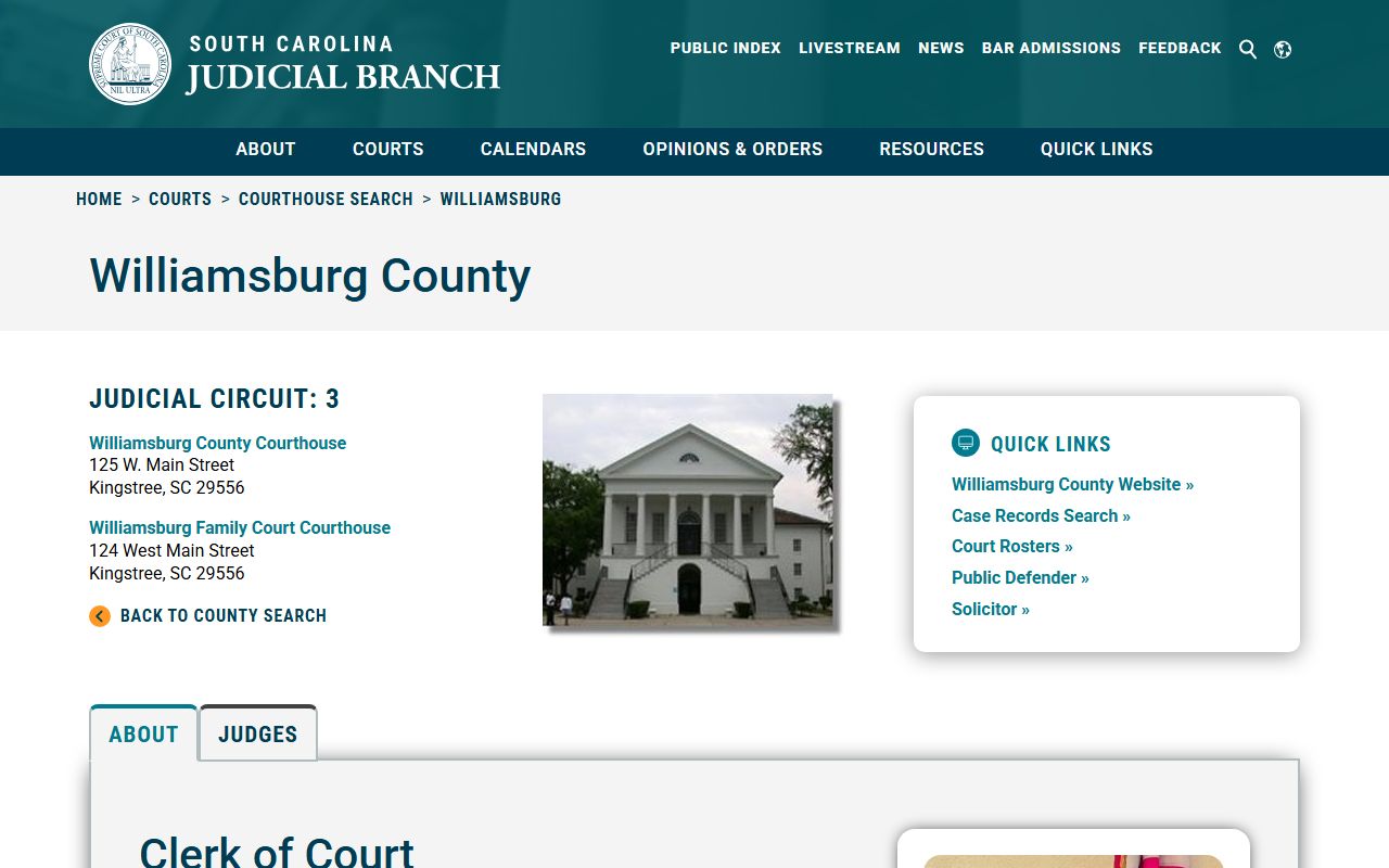 Williamsburg County Clerk of Court criminal history records