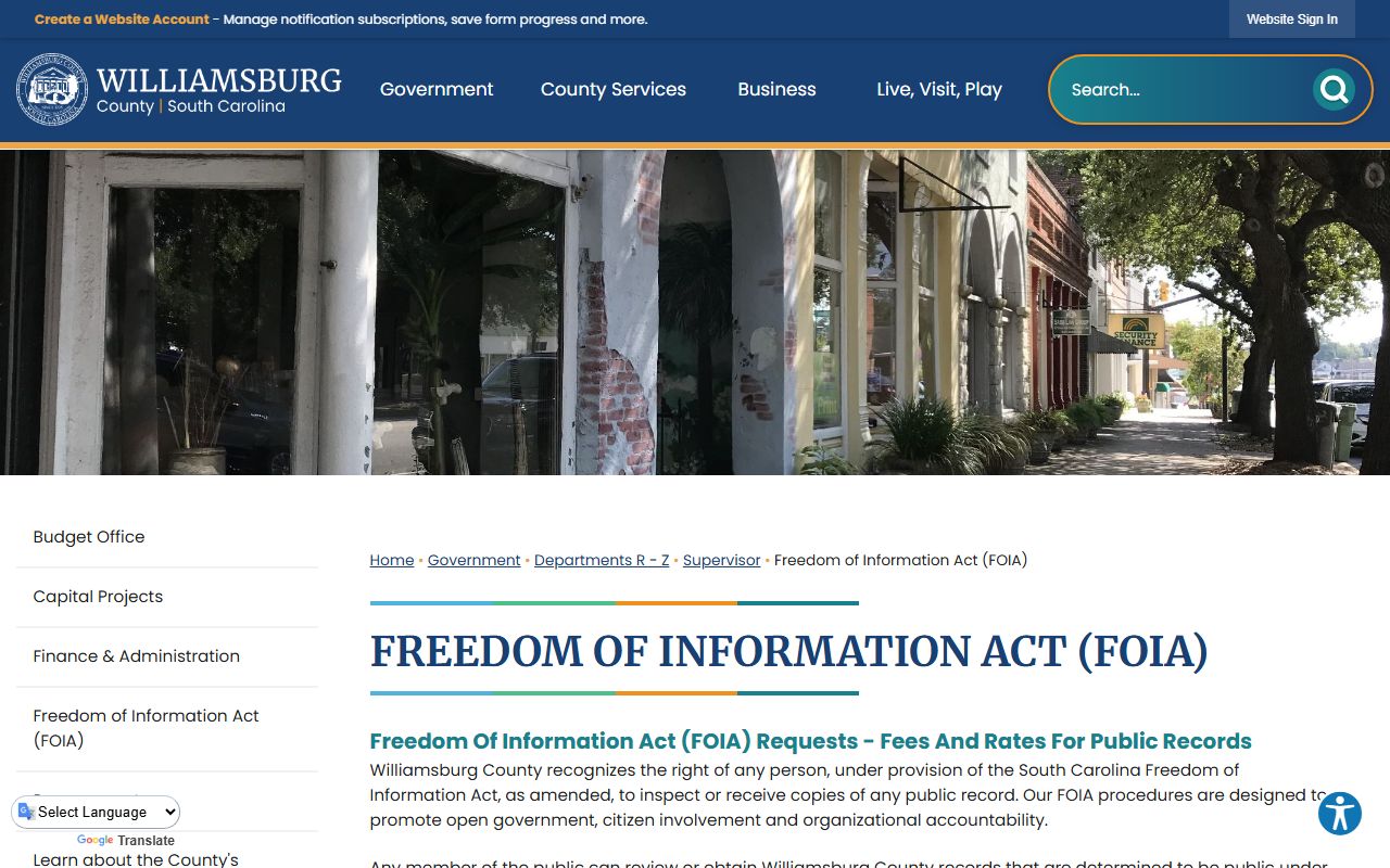 Williamsburg County FOIA procedures for criminal records